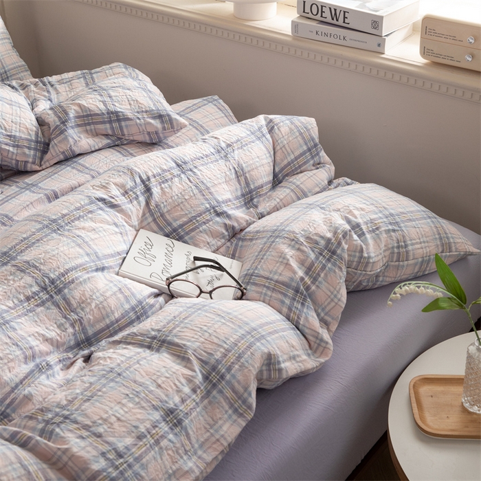 91家纺网 家纺一手货源 找家纺 多品家纺 2024新款宜家风无印风水洗棉印花四件套   青涩