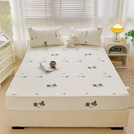 恒尚居 2024新款夹棉床笠印花艾草抗菌防滑床单-四季款【支持定做】 艾草-夹棉床笠【珍珠白】