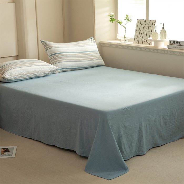 91家纺网 家纺一手货源 找家纺 多品家纺 2024新款宜家风无印风水洗棉印花四件套   布鲁斯