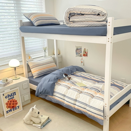 雅居纺家纺 2024新款开学季全棉提花华夫格四件套-简希 简希-深蓝