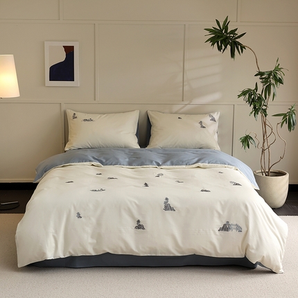 91家纺网 家纺一手货源 找家纺 （总）风向标家纺 2024新款A类全棉大雁纹古风绣花四件套-青松山海（风格一）