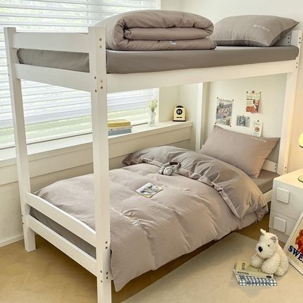 雅居纺家纺 2024新款开学季全棉A类华夫格绣花四件套-Min Min-浅灰