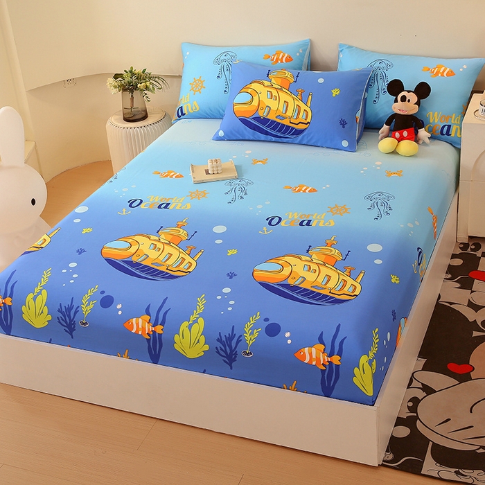 91家纺网 家纺一手货源 找家纺 金鑫汇家纺 2024新款全棉印花单床笠 海底探秘