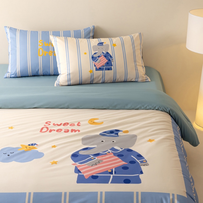 91家纺网 家纺一手货源 找家纺 雅居纺家纺 2024新款全棉印花13372大版四件套 晚安象