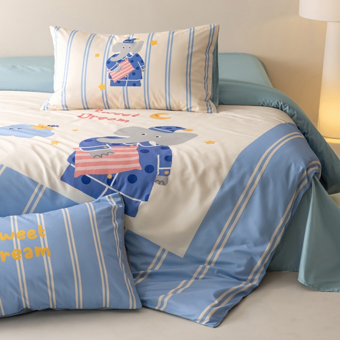 91家纺网 家纺一手货源 找家纺 雅居纺家纺 2024新款全棉印花13372大版四件套 晚安象