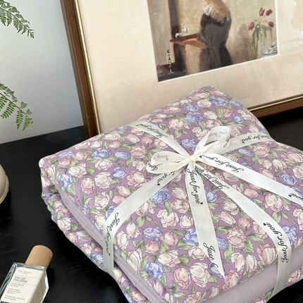 吉象家纺 2024新款双层纱四件套叠拍 紫郁