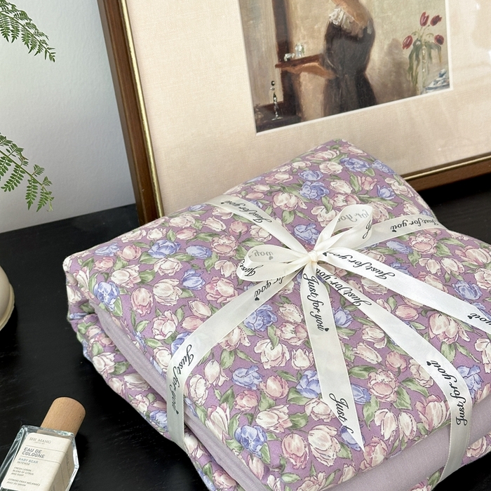 91家纺网 家纺一手货源 找家纺 吉象家纺 2024新款双层纱四件套叠拍 紫郁