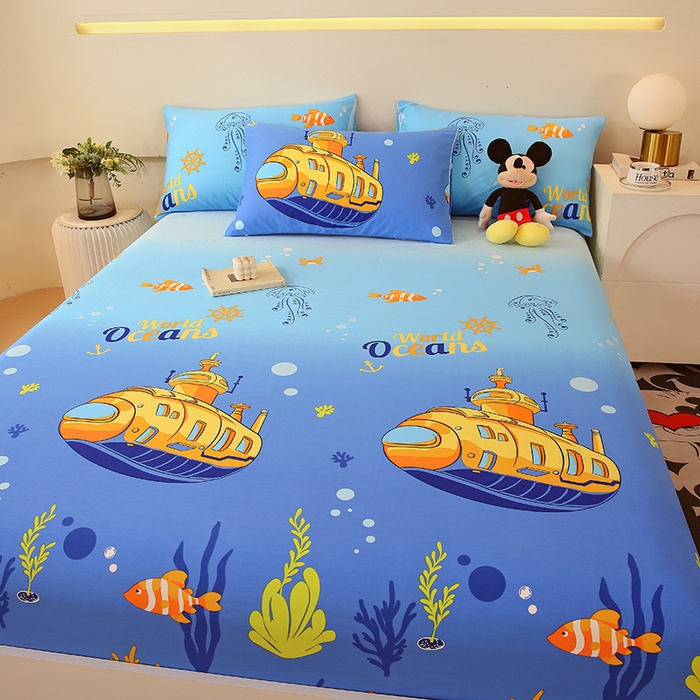 91家纺网 家纺一手货源 找家纺 金鑫汇家纺 2024新款全棉印花单床笠 海底探秘