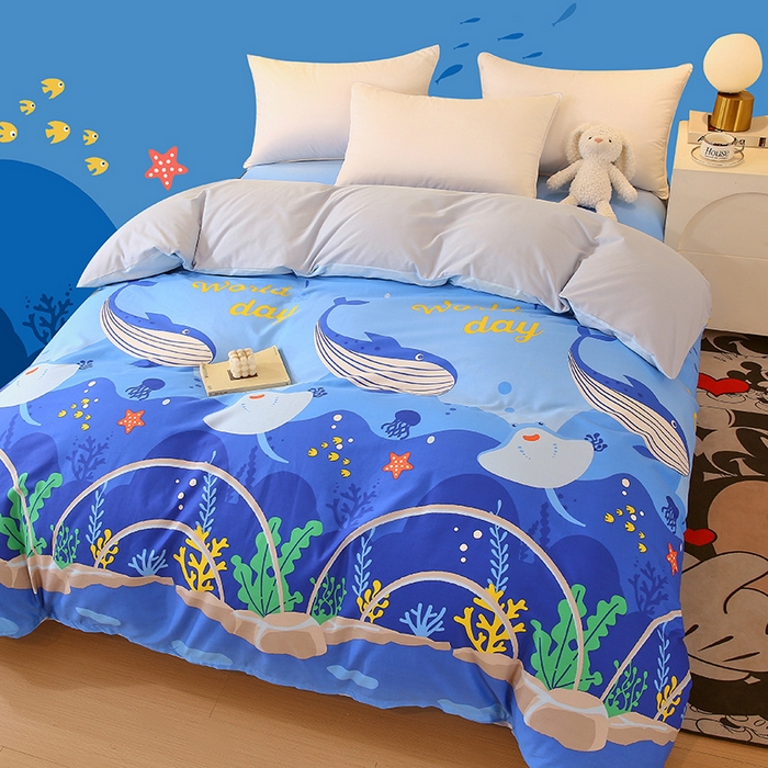 91家纺网 家纺一手货源 找家纺 金鑫汇家纺 2024新款全棉印花单被套 海族馆