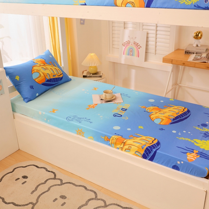 91家纺网 家纺一手货源 找家纺 金鑫汇 2024新款全棉卡通印花学生床垫套床笠系列 海底探秘