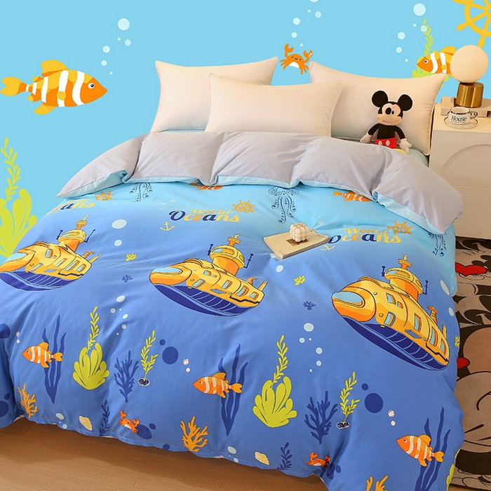 91家纺网 家纺一手货源 找家纺 金鑫汇家纺 2024新款全棉印花单被套 海底探秘