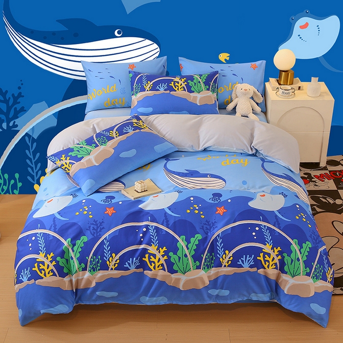 91家纺网 家纺一手货源 找家纺 金鑫汇家纺 2024新款全棉印花四件套 海族馆