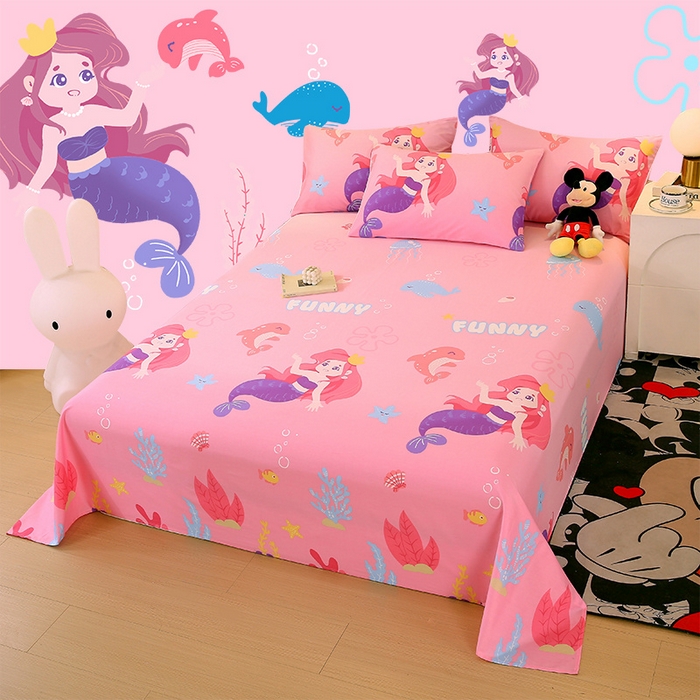 91家纺网 家纺一手货源 找家纺 金鑫汇家纺 2024新款全棉印花单床单 小美人鱼