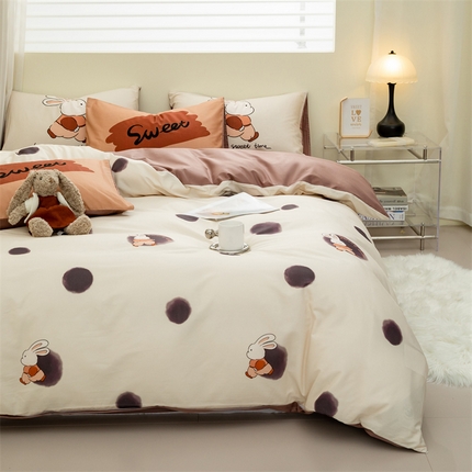 91家纺网 家纺一手货源 找家纺 （总）798家纺 2025新款全棉133*70可爱风可爱风枕头版印花四件套