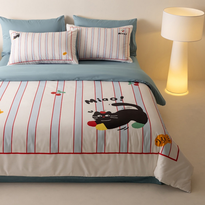 91家纺网 家纺一手货源 找家纺 雅居纺家纺 2024新款全棉印花13372大版四件套 喵星人