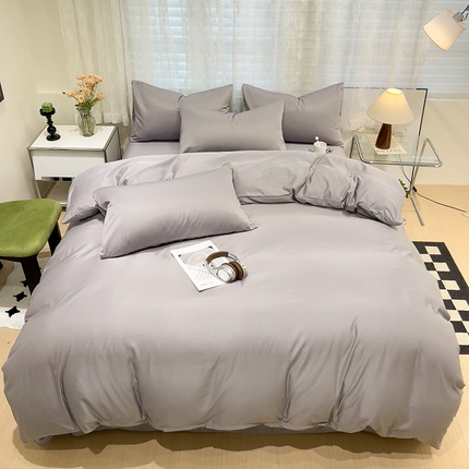 91家纺网 家纺一手货源 找家纺 维娜斯家纺 2024新款水洗冰丝轻奢款纯色拼色系列四件套 曙光银