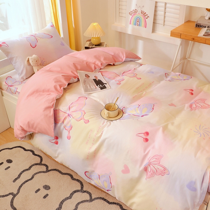 91家纺网 家纺一手货源 找家纺 金鑫汇家纺 2024新款全棉宿舍印花三件套第三批 彩蝶飞舞