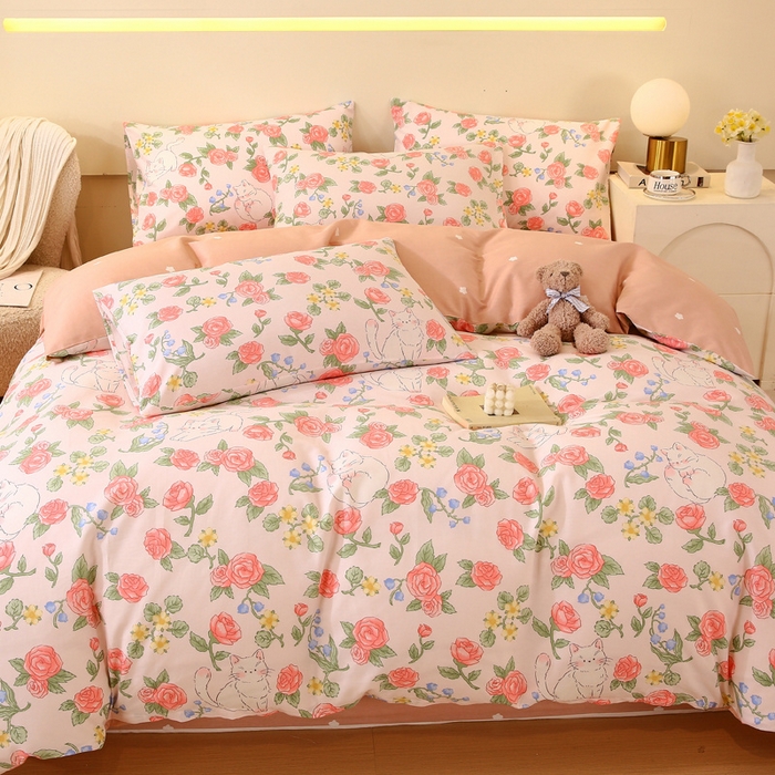 91家纺网 家纺一手货源 找家纺 金鑫汇家纺 2024新款全棉印花四件套 微洛花园