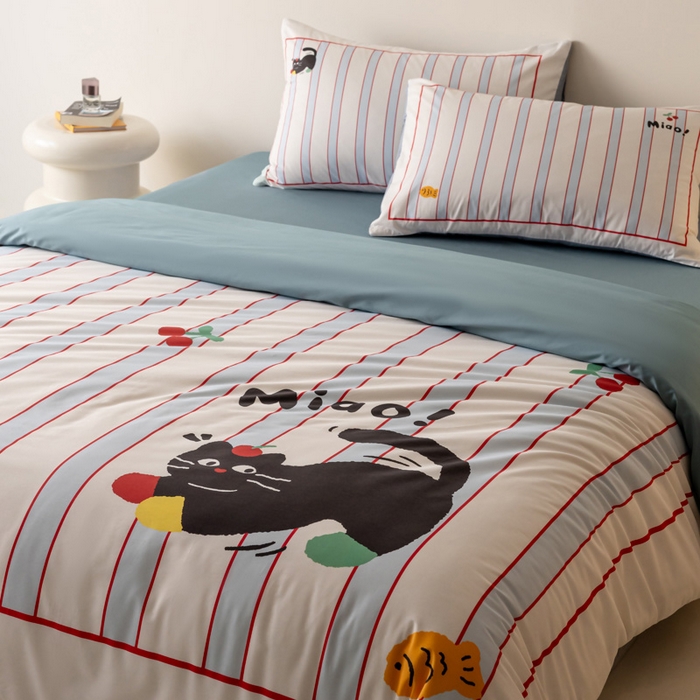 91家纺网 家纺一手货源 找家纺 雅居纺家纺 2024新款全棉印花13372大版四件套 喵星人