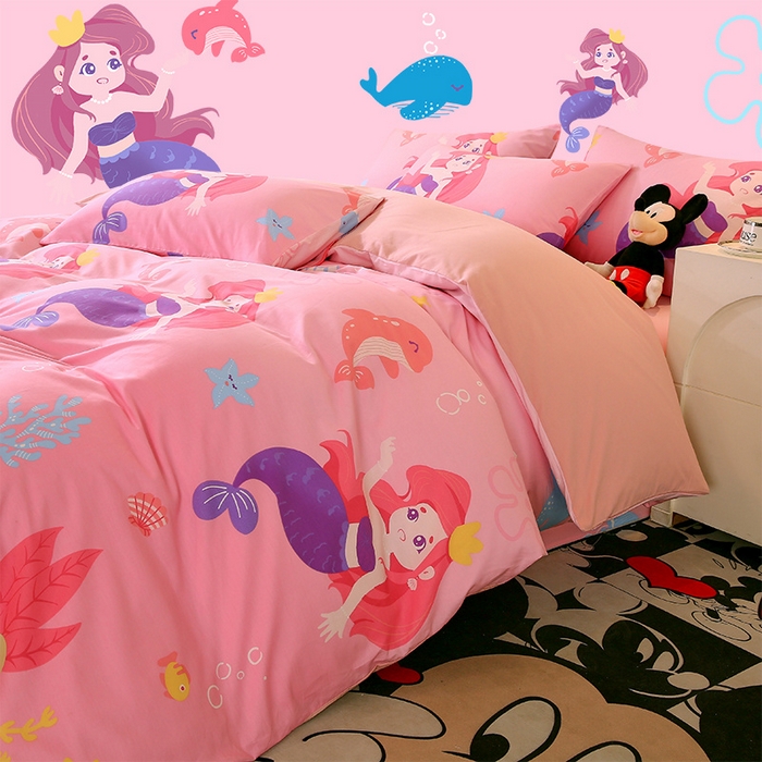 91家纺网 家纺一手货源 找家纺 金鑫汇家纺 2024新款全棉印花四件套 小美人鱼