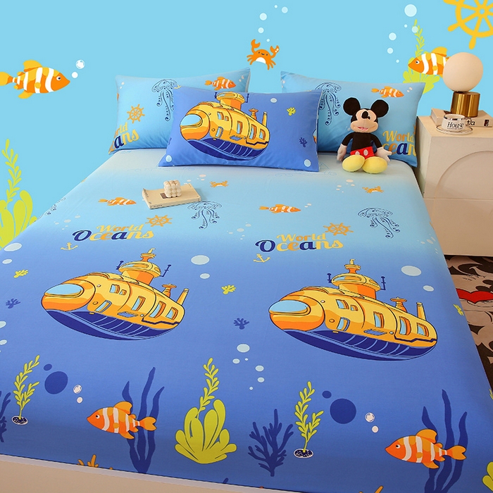 91家纺网 家纺一手货源 找家纺 金鑫汇家纺 2024新款全棉印花单床笠 海底探秘