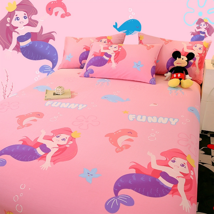 91家纺网 家纺一手货源 找家纺 金鑫汇家纺 2024新款全棉印花单床单 小美人鱼