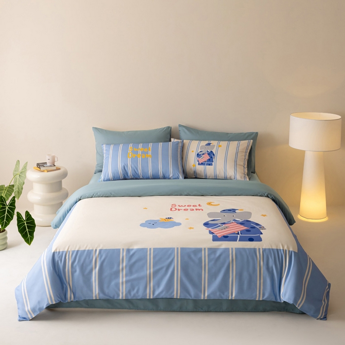 91家纺网 家纺一手货源 找家纺 雅居纺家纺 2024新款全棉印花13372大版四件套 晚安象