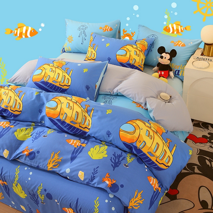 91家纺网 家纺一手货源 找家纺 金鑫汇家纺 2024新款全棉印花四件套 海底探秘