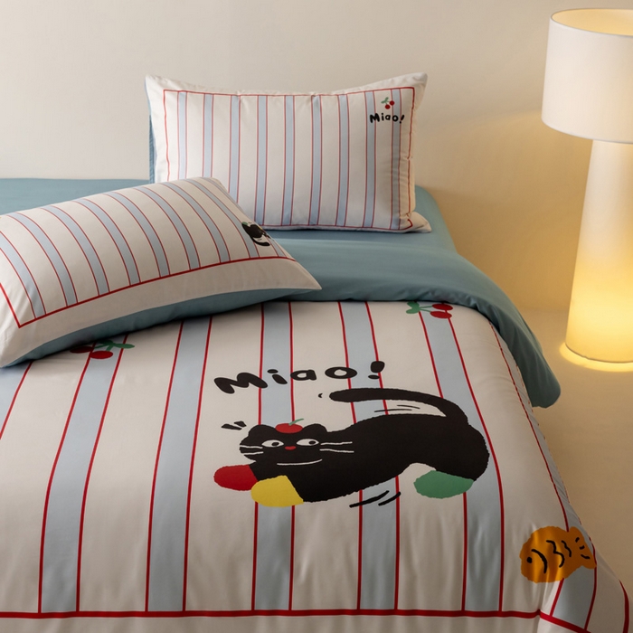 91家纺网 家纺一手货源 找家纺 雅居纺家纺 2024新款全棉印花13372大版四件套 喵星人