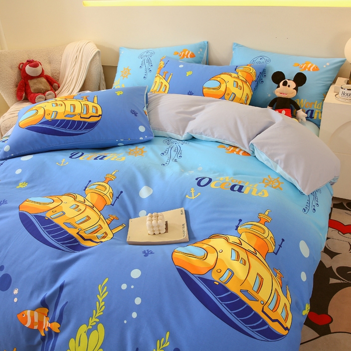 91家纺网 家纺一手货源 找家纺 金鑫汇家纺 2024新款全棉印花单被套 海底探秘