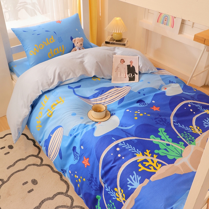 91家纺网 家纺一手货源 找家纺 金鑫汇家纺 2024新款全棉宿舍印花三件套第三批 海族馆