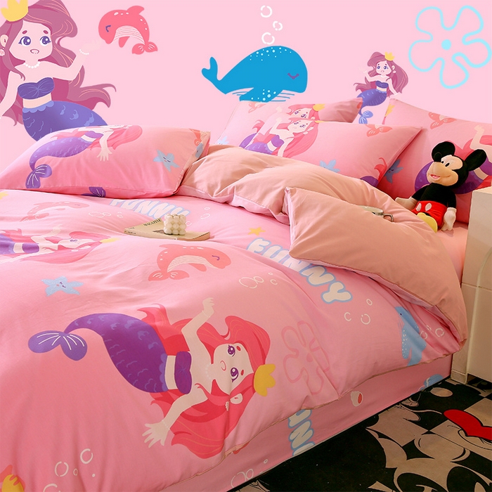 91家纺网 家纺一手货源 找家纺 金鑫汇家纺 2024新款全棉印花四件套 小美人鱼