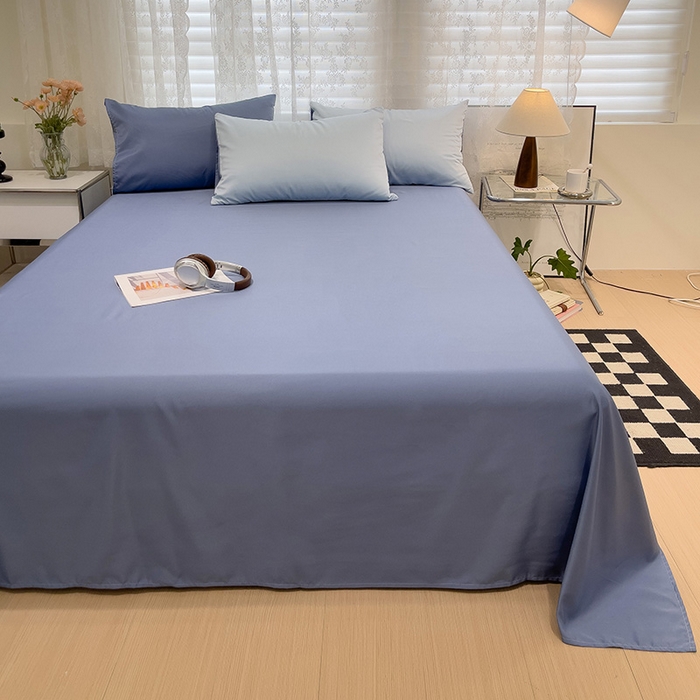 91家纺网 家纺一手货源 找家纺 维娜斯家纺 2024新款水洗冰丝轻奢款纯色拼色系列四件套 海青+牛仔蓝