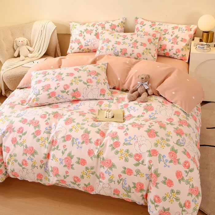 91家纺网 家纺一手货源 找家纺 金鑫汇家纺 2024新款全棉印花四件套 微洛花园