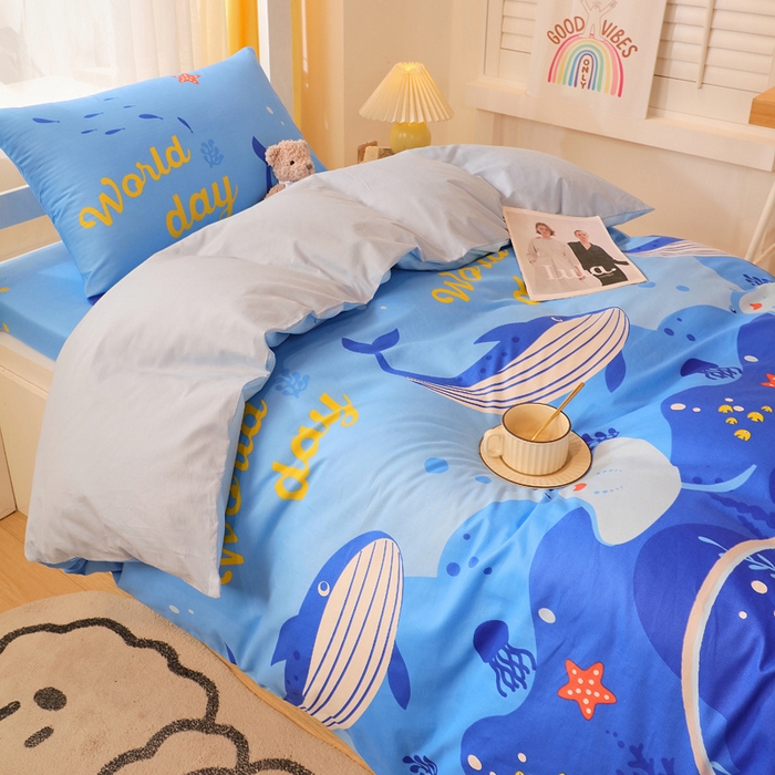 91家纺网 家纺一手货源 找家纺 金鑫汇家纺 2024新款全棉宿舍印花三件套第三批 海族馆