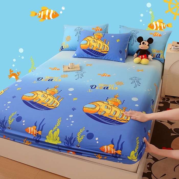 91家纺网 家纺一手货源 找家纺 金鑫汇家纺 2024新款全棉印花单床笠 海底探秘