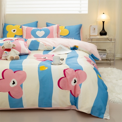 91家纺网 家纺一手货源 找家纺 （总）798家纺 2025新款全棉133*70可爱风可爱风枕头版印花四件套