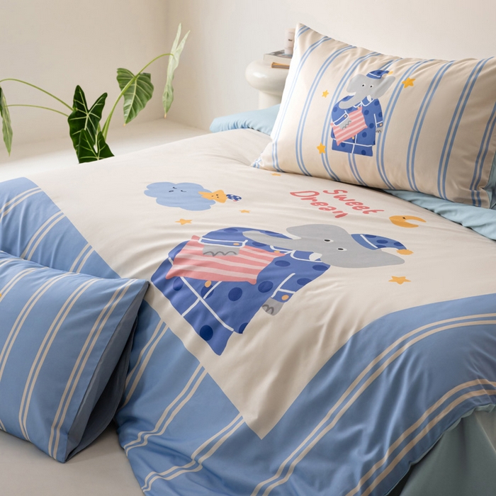 91家纺网 家纺一手货源 找家纺 雅居纺家纺 2024新款全棉印花13372大版四件套 晚安象