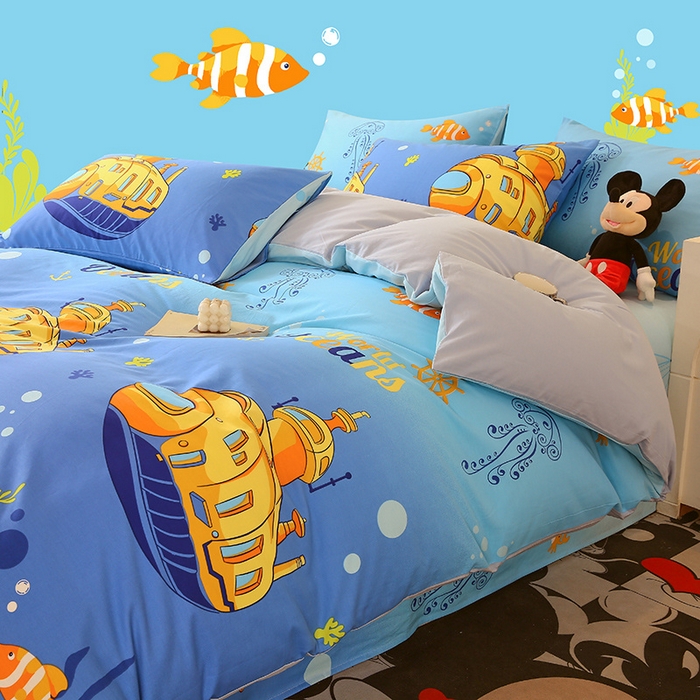 91家纺网 家纺一手货源 找家纺 金鑫汇家纺 2024新款全棉印花四件套 海底探秘