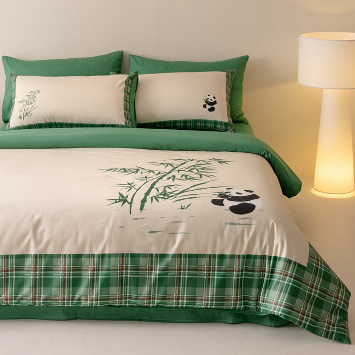 91家纺网 家纺一手货源 找家纺 雅居纺家纺 2024新款全棉印花13372大版四件套 竹子熊猫