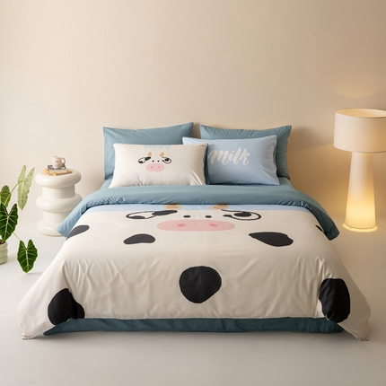 雅居纺家纺 2024新款全棉印花13372大版四件套 小牛牛
