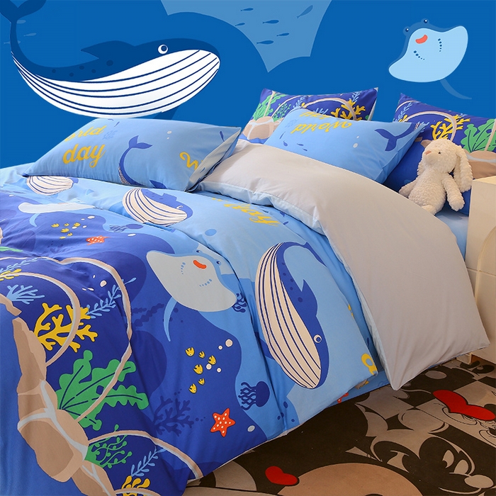 91家纺网 家纺一手货源 找家纺 金鑫汇家纺 2024新款全棉印花四件套 海族馆