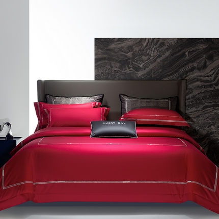 诗黛尔 2024秋冬新款长绒棉刺绣四件套-卡地亚系列 卡地亚 车厘子红