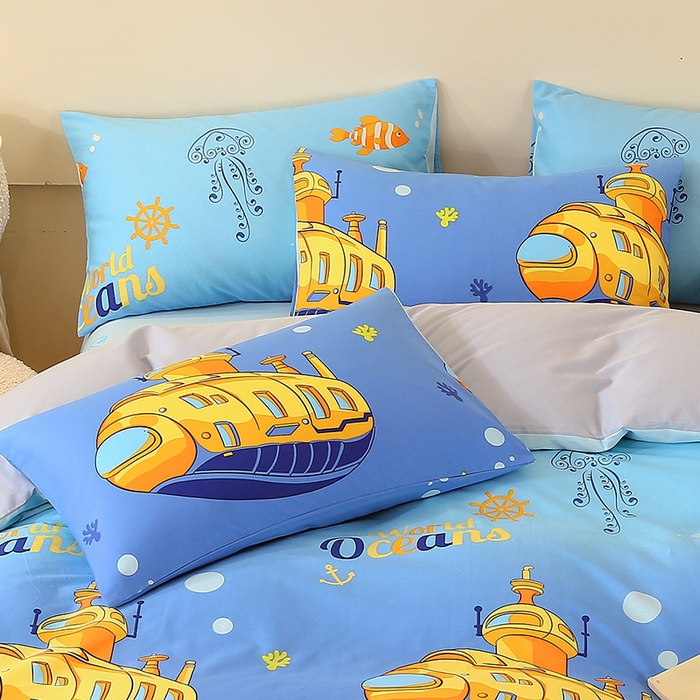 91家纺网 家纺一手货源 找家纺 金鑫汇家纺 2024新款全棉印花单枕套 海底探秘