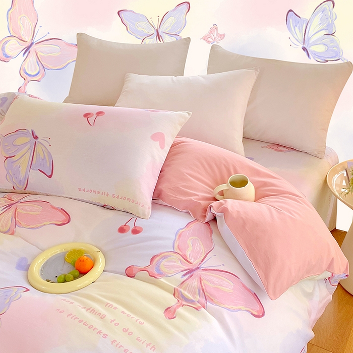 91家纺网 家纺一手货源 找家纺 金鑫汇家纺 2024新款全棉印花单被套 彩蝶飞舞