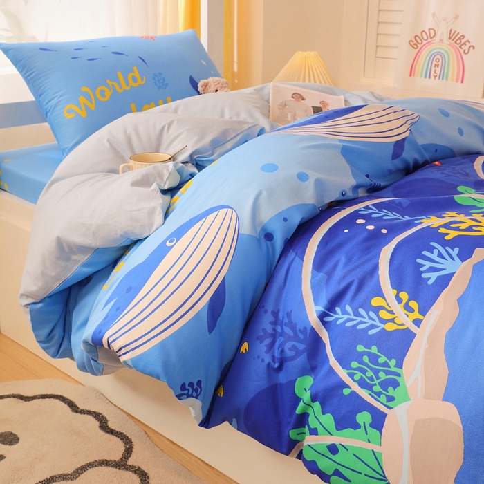 91家纺网 家纺一手货源 找家纺 金鑫汇家纺 2024新款全棉宿舍印花三件套第三批 海族馆