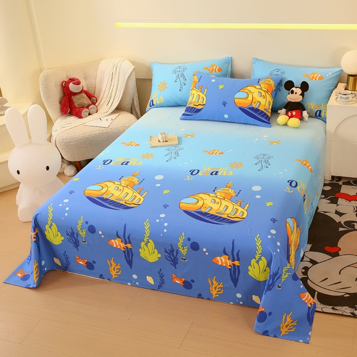 91家纺网 家纺一手货源 找家纺 金鑫汇家纺 2024新款全棉印花单床单 海底探秘