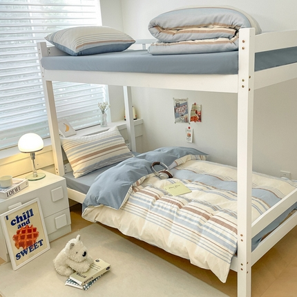 雅居纺家纺 2024新款开学季全棉提花华夫格四件套-简希 简希-浅蓝