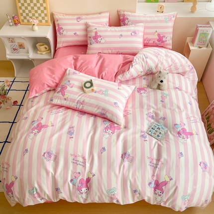 雅居纺家纺 2024新款全棉印花13070三丽鸥正版授权四件套 美乐蒂-粉