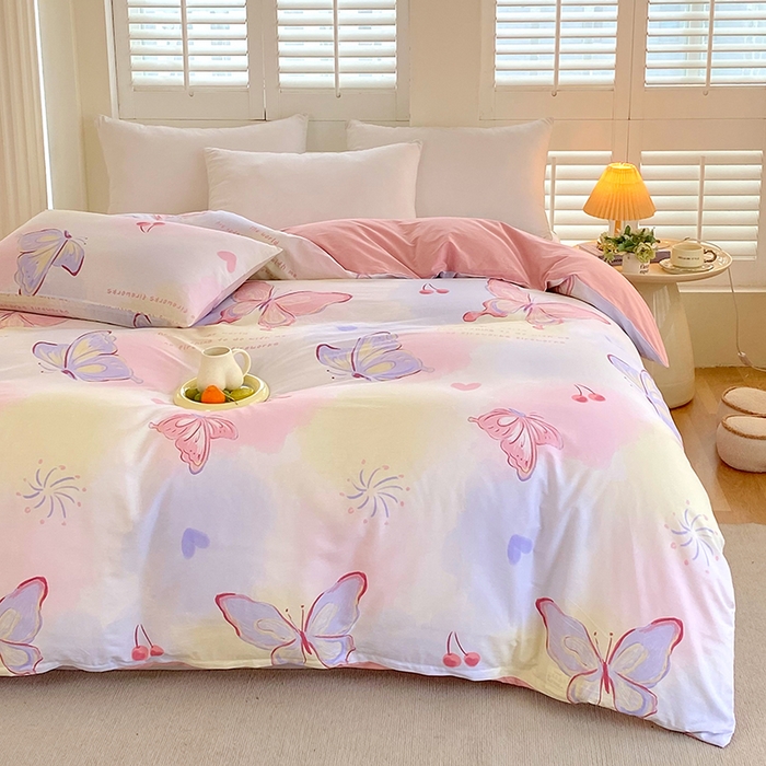 91家纺网 家纺一手货源 找家纺 金鑫汇家纺 2024新款全棉印花单被套 彩蝶飞舞